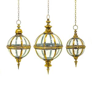 Set of 3 Iron Globe Lanterns in Frosted Gold