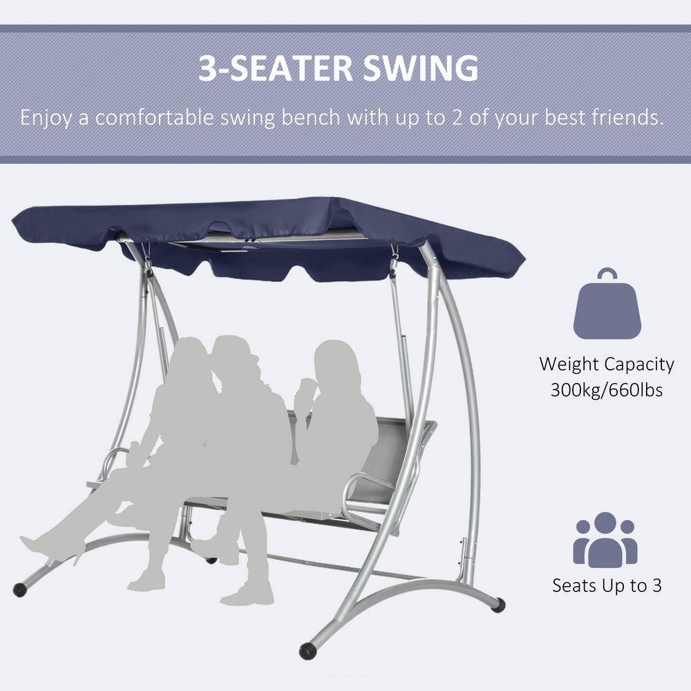 Blue 3-Seater Steel Patio Swing Chair with Adjustable Canopy