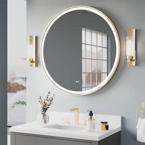 36 in. W x 36 in. H Aluminum Round Framed Anti-Fog Wall Bathroom Vanity Mirror w/ Light in Brushed Gold