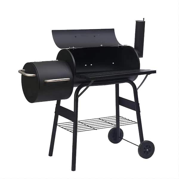 SKONYON Classic Charcoal Grill in Black with Offset Smoker