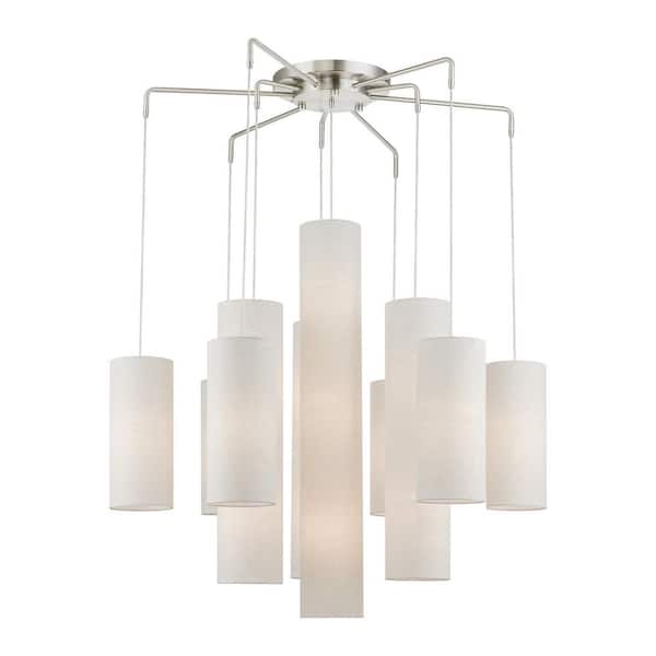 AVIANCE LIGHTING Crossbrooke 15-Light Brushed Nickel Extra Large Foyer Chandelier with Oatmeal Fabric Shades