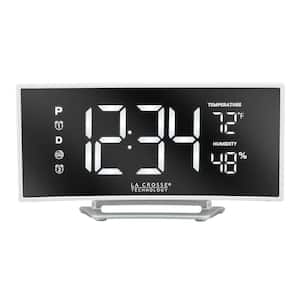 Curved Mirror LED Alarm Clock with Temperature & Humidity, USB Port