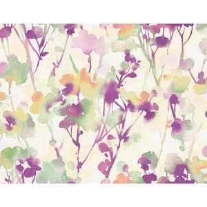 Faravel Lilac, Green, Gold, and Ivory Watercolor Botanical Paper Strippable Roll (Covers 60.75 sq. ft.)