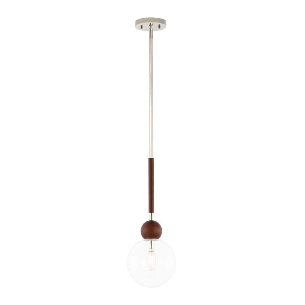 Elegant Nickel & Dark Walnut 7" Globe Pendant Light