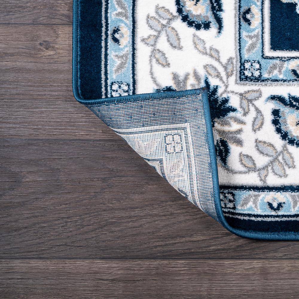 Navy and Ivory Rectangular Synthetic 4' x 6' Area Rug