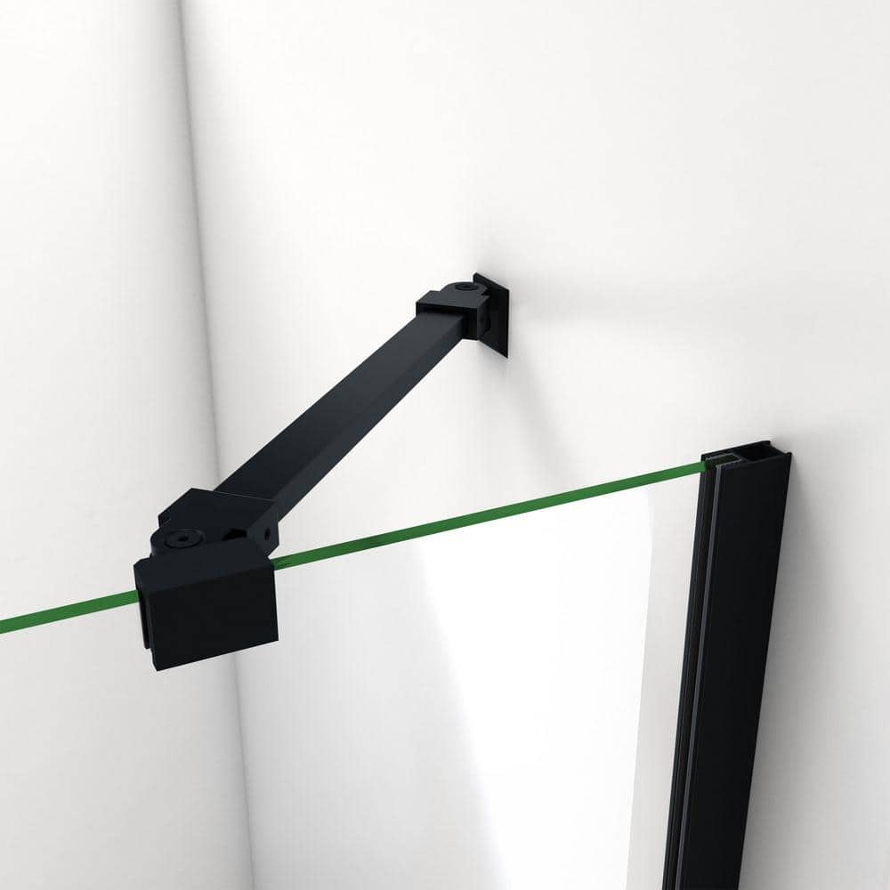 Aqua 48" Matte Black Frameless Hinged Tub Door with Clear Glass