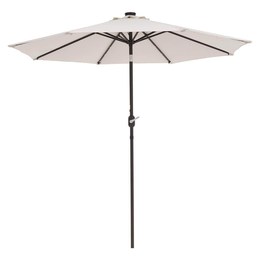 9 ft. Steel Solar LED Patio Market Umbrella with 32 LED Lights in Beige Col