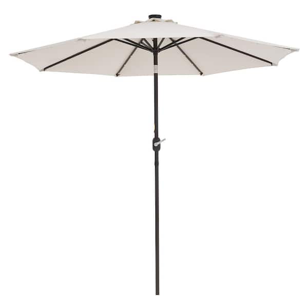 Unbranded 9 ft. Steel Solar LED Patio Market Umbrella with 32 LED Lights in Beige Color