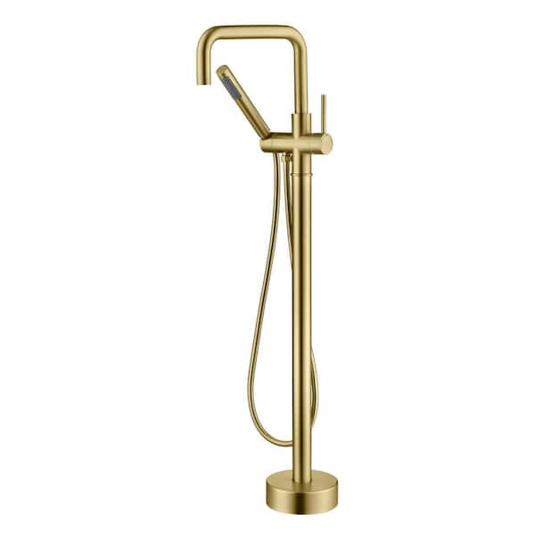 Modern Single-Handle Freestanding Tub Faucet with Hand Shower in. Brushed Gold