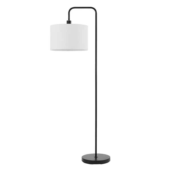 Globe Electric Barden 58 in. Matte Black Floor Lamp with White Linen Shade