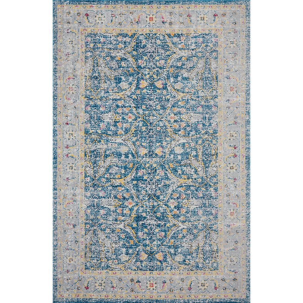 Anamica Distressed Blue/Cream 5 ft. 3 in. x 7 ft. 10 in. Turkish Border Pol