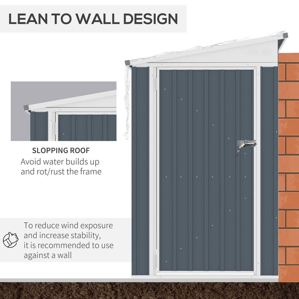 4' x 8' Gray Metal Lean-to Storage Shed with Windows