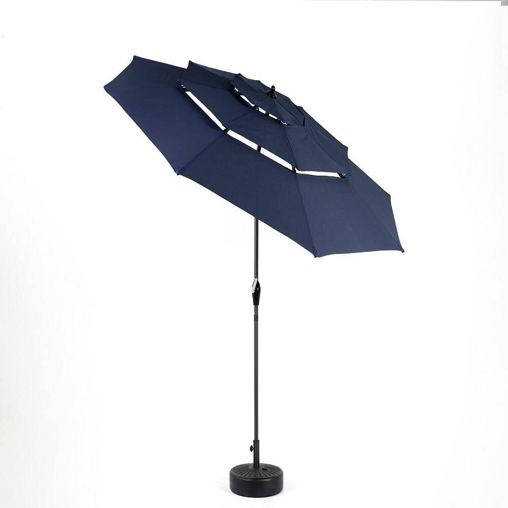 10 ft. 3 Tier Auto-tilt Metal Outdoor Patio Umbrella in Navy Blue
