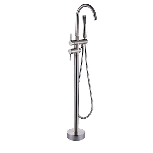 Single-Handle Floor Mount Freestanding Tub Faucet with Handheld Shower in. Brushed Nickel