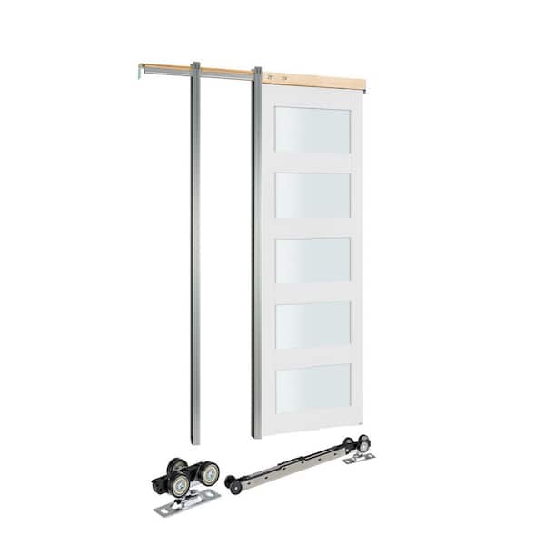Sliding Pocket Door, 30 in. x 80 in. 5-Lite Glass Single Door, Hardware Kit, Solid Wood and MDF Doors Slab, 2025 Update