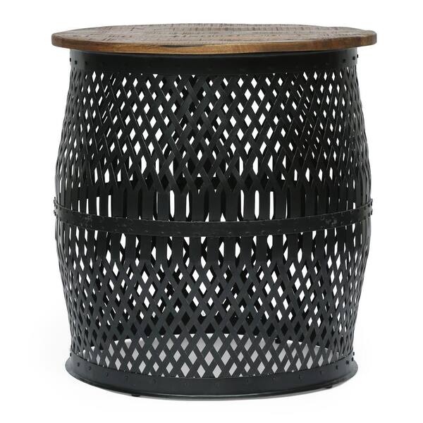 Noble House Florence Natural and Black Lace Cut Side Table
