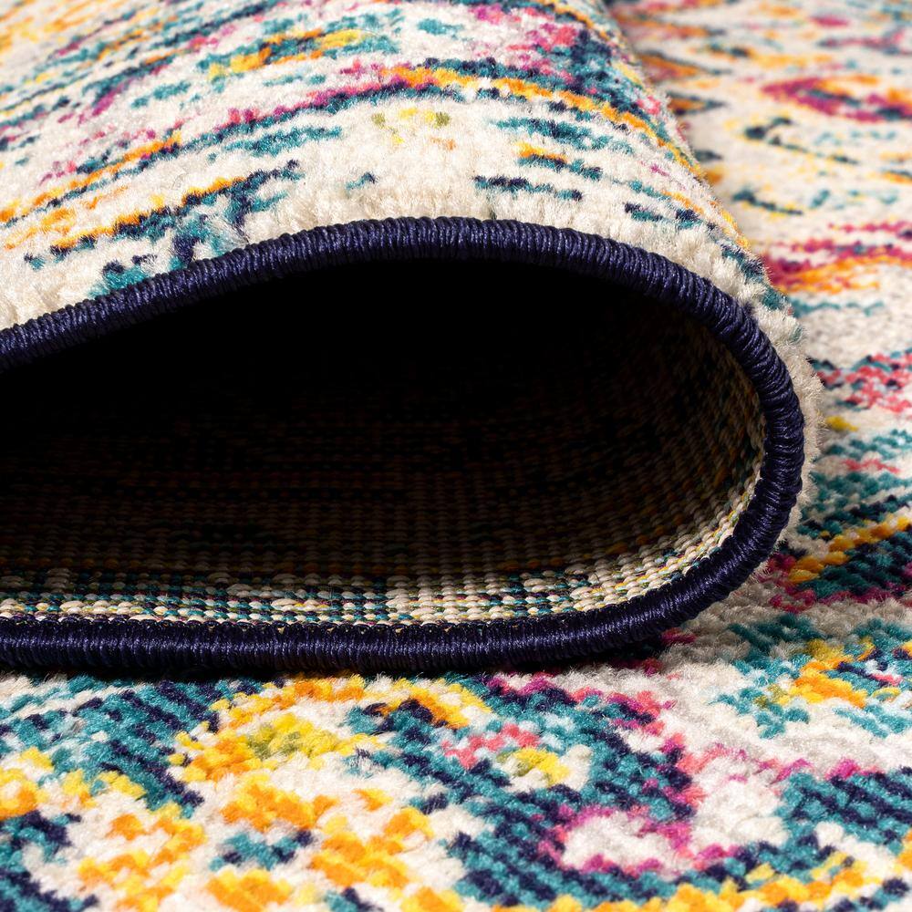Bohemian Blue and Beige Medallion 5x8 Synthetic Area Rug