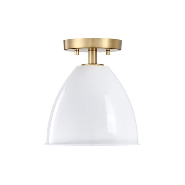 Designers Fountain Biba 8.25 in. 1-Light Brushed Gold Modern Semi Flush Mount Light with Ice Mist Shade