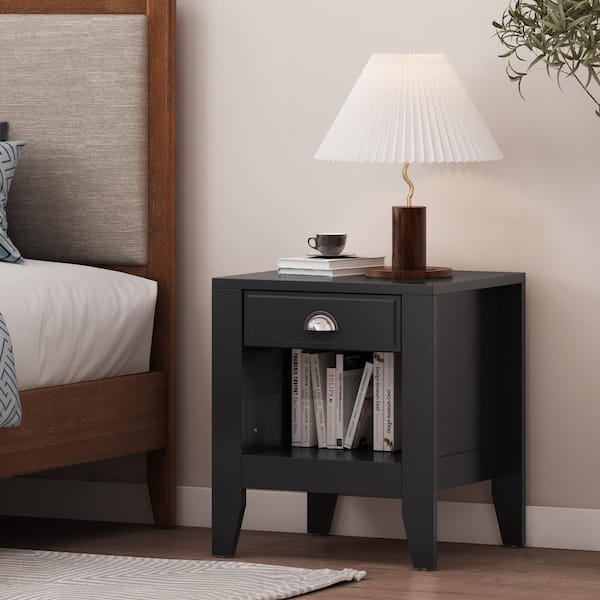 Noble House Bellic 1 Drawer Black Nightstand