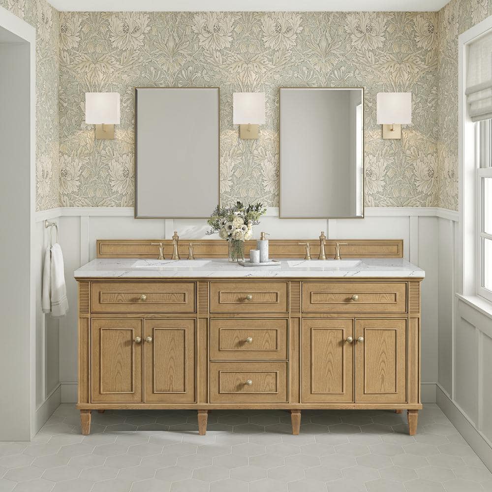 Lorelai 72.0 in. W x 23.5 in. D x 34.06 in. H Double Bathroom Vanity in Light Natural Oak and Ethereal Noctis Quartz Top price history on PriceWatchPro