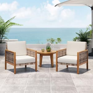 Biltmore Teak Brown Removable Cushions Wood Outdoor Lounge Chair  with Beige Cushion (2-Pack)