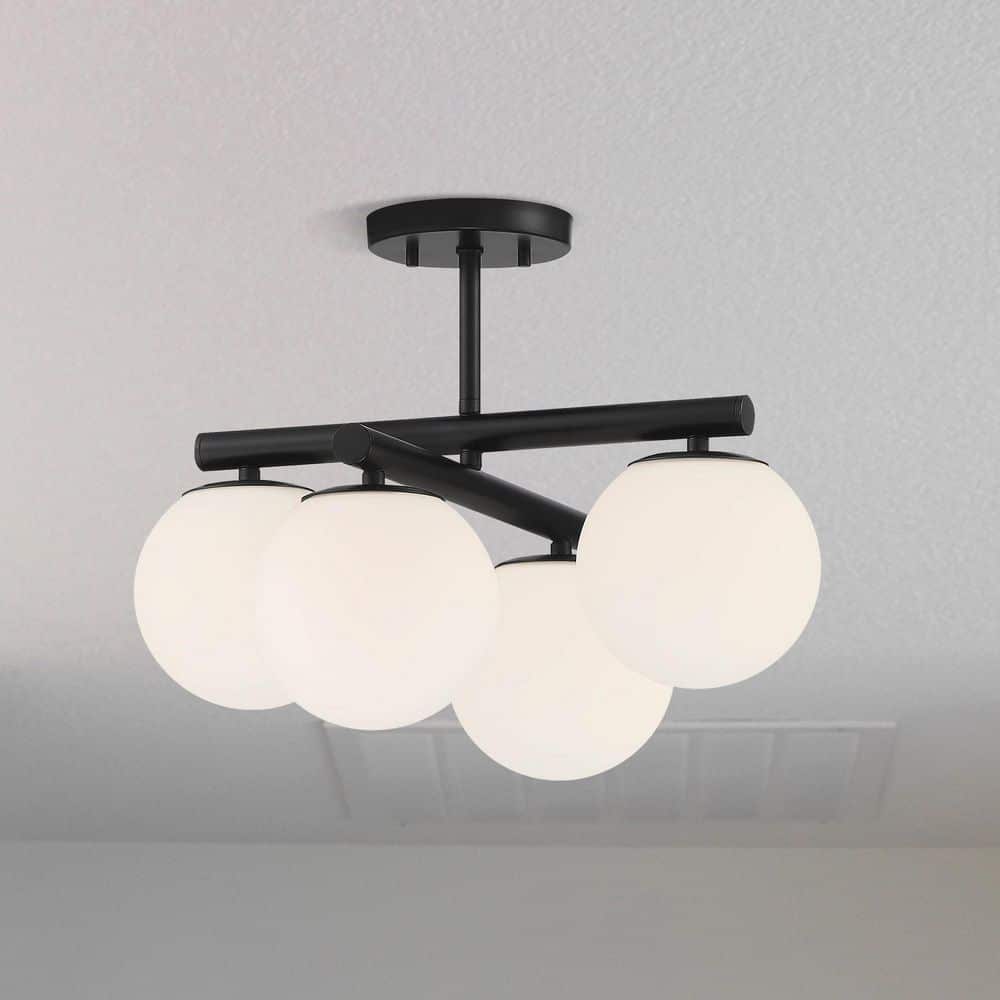 Crown Heights 18 in. 4-Light Matte Black Transitional Entryway Semi-Flush Mount with Etched Glass Shades price history on PriceWatchPro