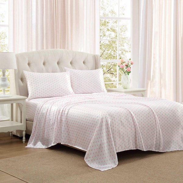 ★美品★LAURA ASHLEY SD　ベッドセット Laura Ashley Heart Of Mine 3-Piece White/Pretty Pink Satin