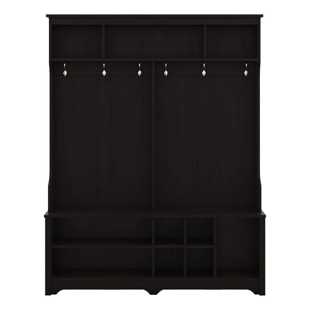 URTR Black Hall Tree with Storage Shelves and Coat Hooks All in One Hallway Entryway Coat Rack with Shoes Storage Bench HY03193Y - The Home Depot