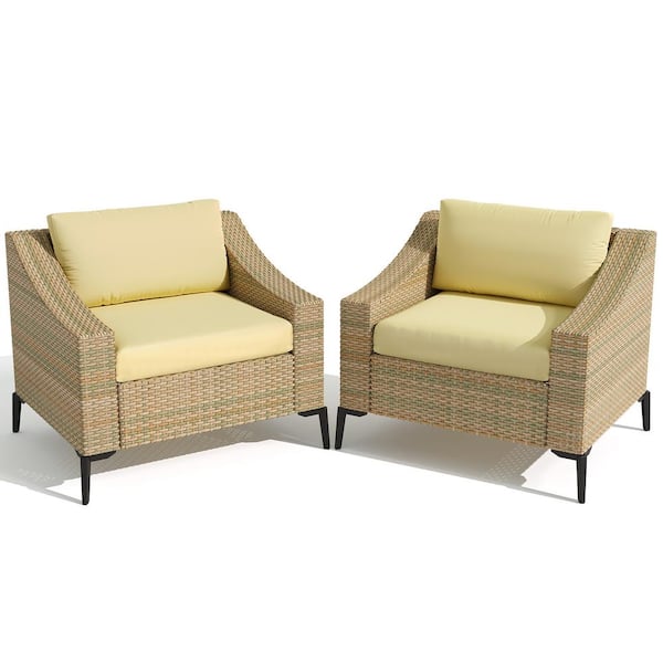 DEXTRUS Wicker Outdoor Patio Deep Seating Single Sofa Chair Sectional Set with Khaki Cushions(2-Pack)