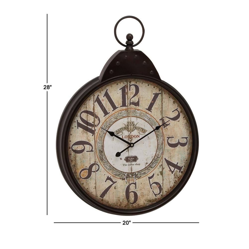 28" Black and Brown Metal Vintage Wall Clock