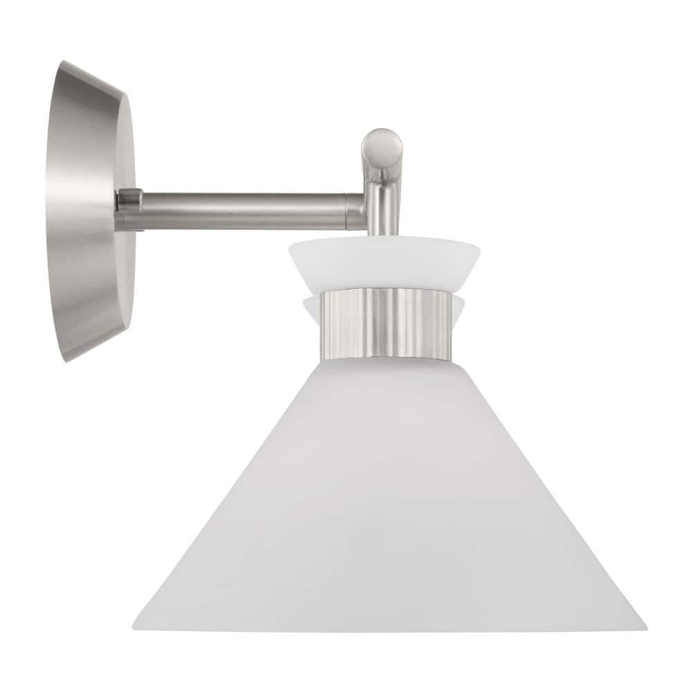 Belcarra Brushed Steel 2-Light Wall Sconce with Etched Glass Shade
