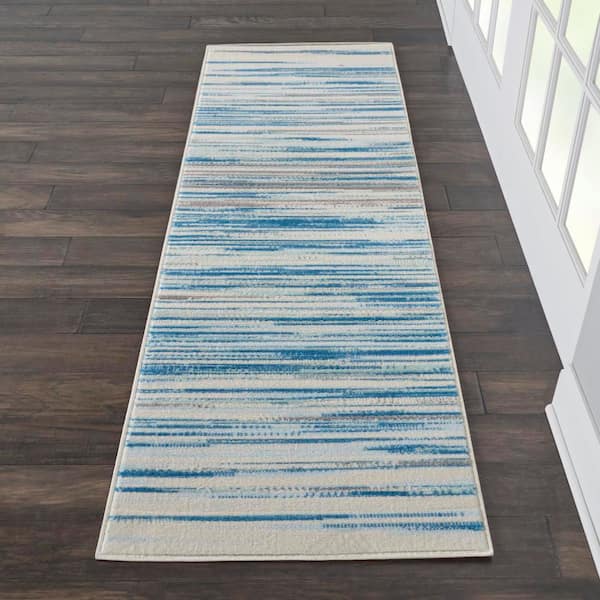 Jubilant Teal Blue 2 ft. x 7 ft. Moroccan Farmhouse Kitchen Runner Area Rug