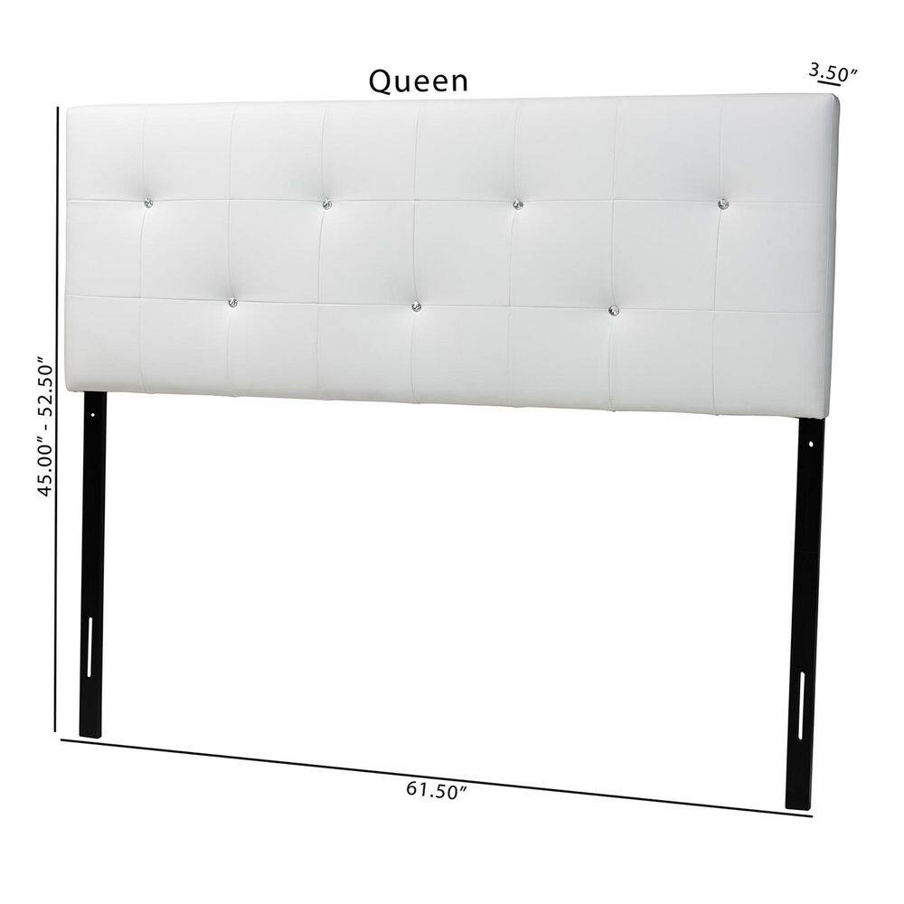 White Faux Leather Tufted Queen Headboard with Crystal Buttons