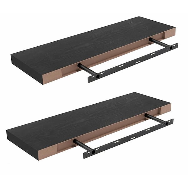 36 in. W x 12 in. D Black Floating Shelves Decorative Wall Shelf (Set of 2)