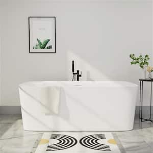 Modern 59 in. Acrylic Soaking SPA Tub Stand Alone Freestanding Bathtub in White Soaker Tubs