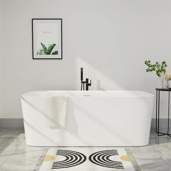 Modern 59 in. Acrylic Soaking SPA Tub Not Whirlpool Freestanding Bathtub in White Soaking Tub