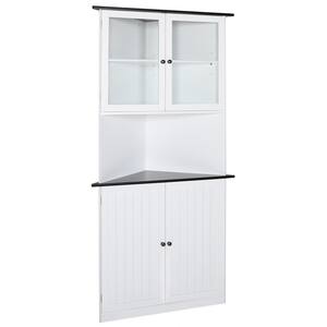 24 in. W x 34 in. D x 71 in. H White Corner Linen Cabinet Storage with Adjustable Shelves and Glass Doors