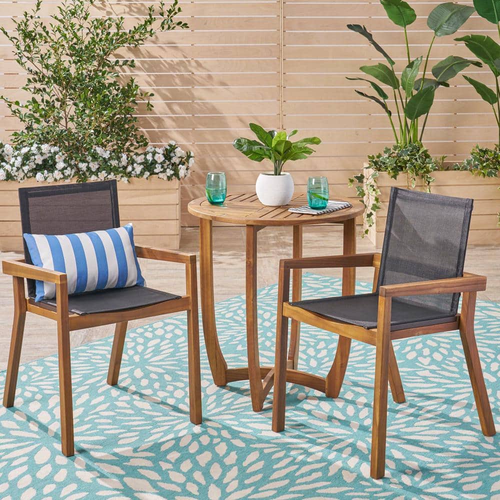 Marcello 29.50 in. Teak Brown 3-Piece Wood Round Outdoor Patio Bistro Set