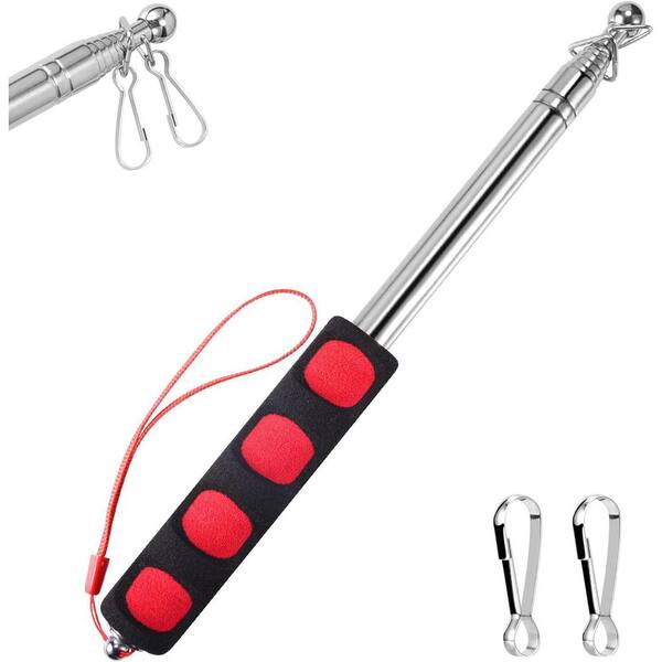 1.6M Telescopic Handheld Flagpole with Clips 5.25 Ft Thick Portable Stainless Steel Banner Flag Pole Red Black