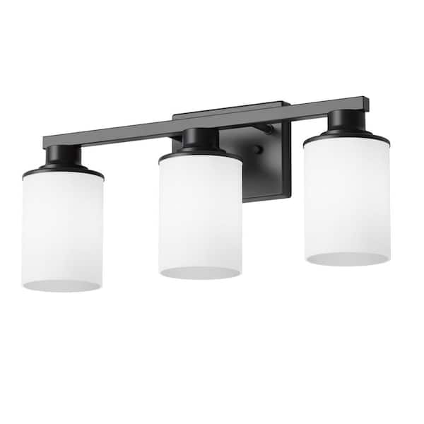 Briignite 20 in. 3-Light Matte Black Bathroom Vanity Light with Frosted Glass Shades, Stylish Wall Sconce for Mirror, Hallway