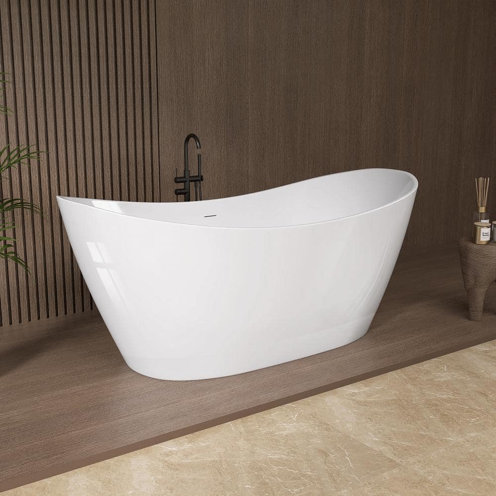 68'' White Acrylic Freestanding Double Slipper Soaking Tub