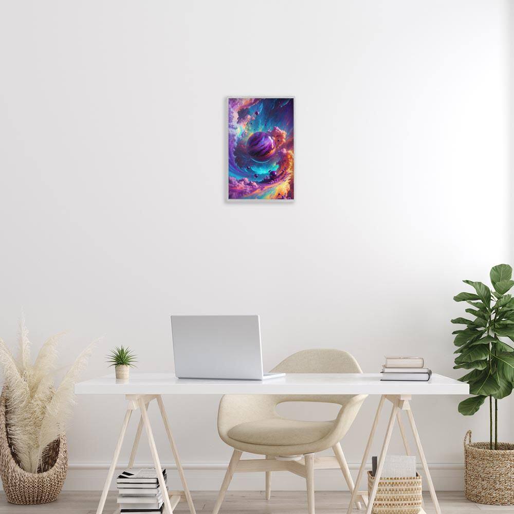 Surreal Planets with Chromatic Clouds by Wumples Gray Framed Abstract Giclee Art Print 18 in. x 12 in. price history on PriceWatchPro
