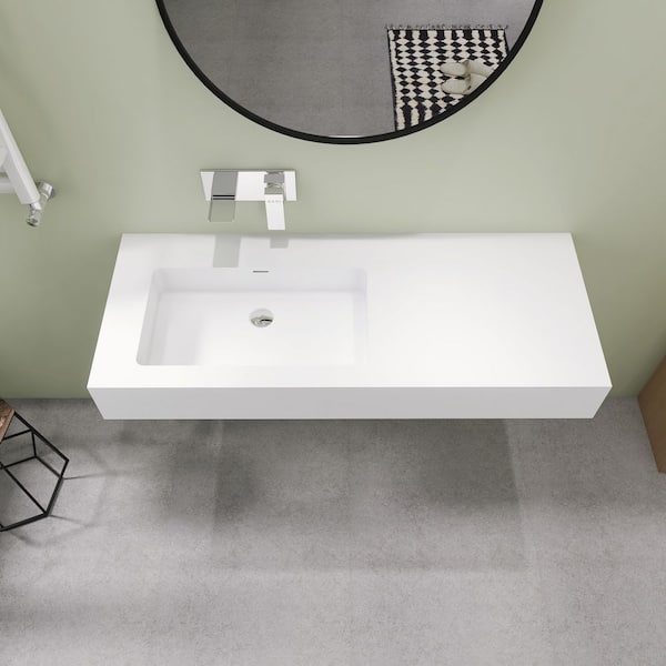 SJ STAR&JANE 47 in. Wall Mount Rectangle Vessel Sink, Solid Surface Bathroom Vessel Sink