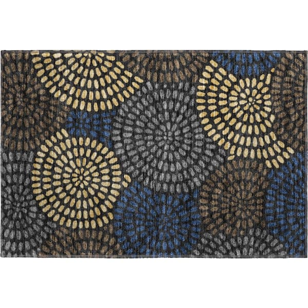 Mayfield Premium Machine Washable Abstract AMF2492 Black 2 ft. x 3 ft. Accent Rug