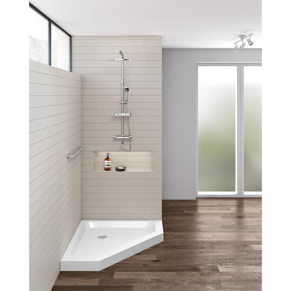 42 in. L x 42 in. W Neo Angle Threshold corner Shower Pan Base with center drain in white