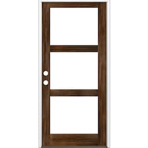42 in. x 96 in. Modern Hemlock Right-Hand/Inswing 3-Lite Clear Glass Provincial Stain Wood Prehung Front Door