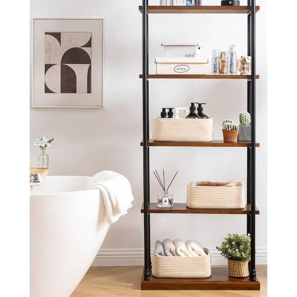 Beige 12 in. x 4.5 in. Woven Basket 3 Packs, Cotton Storage Basket