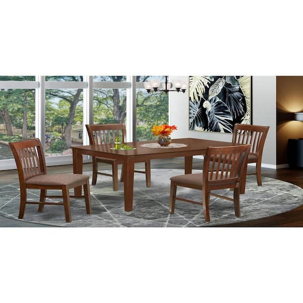 East West Furniture 5-Piece Rectangle Mahogany Finish Solid Wood Top Dining Table with 4-Chairs with Lattice Back