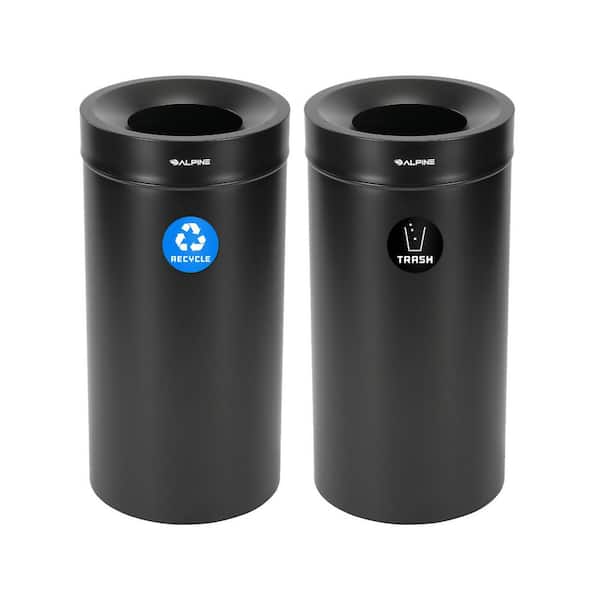 54 gal. Black Stainless Steel Recycling and Trash Can Receptacle Combo Station with Liner and Removable Lid