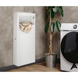 Built-In Wall White Steel Modern Rectangle Laundry Room Hamper with Lid